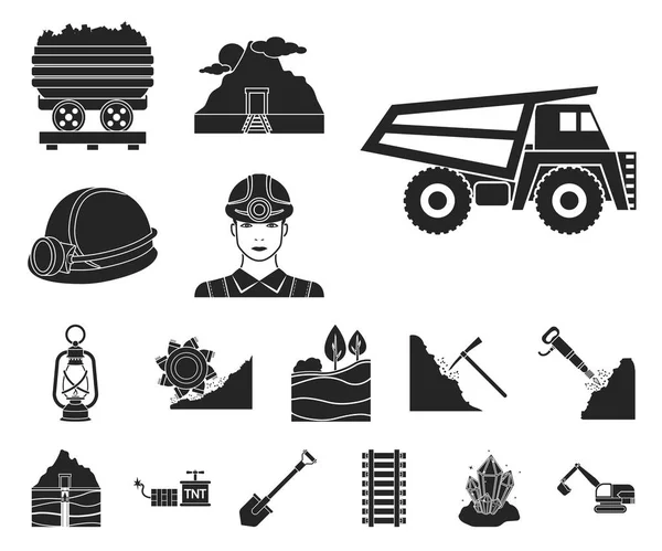 Industria mineraria icone nere nella collezione set per il design. Attrezzature e strumenti vettoriale simbolo stock web illustrazione . — Vettoriale Stock