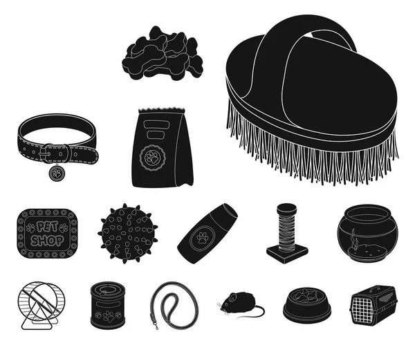 Sklep zoologiczny czarny ikony w kolekcja zestaw do projektowania. Towary dla zwierząt symbol web czas ilustracja wektorowa. — Wektor stockowy