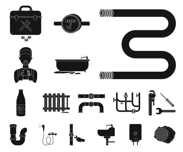 配管、継手内黒アイコンのデザインのセットのコレクションです。機器・用具のベクトル シンボル ストック web イラスト. — ストックベクタ