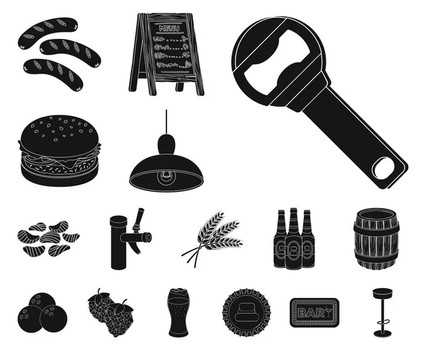 Pub Intérieur Équipement Icônes Noires Dans Collection Set Pour Design — Image vectorielle