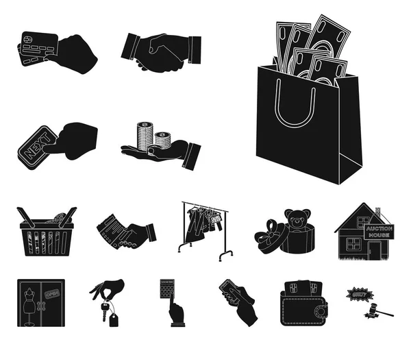 E-commerce und business black icons in set collection for design. Kauf und Verkauf von Vektor-Symbol Aktien Web-Illustration. — Stockvektor