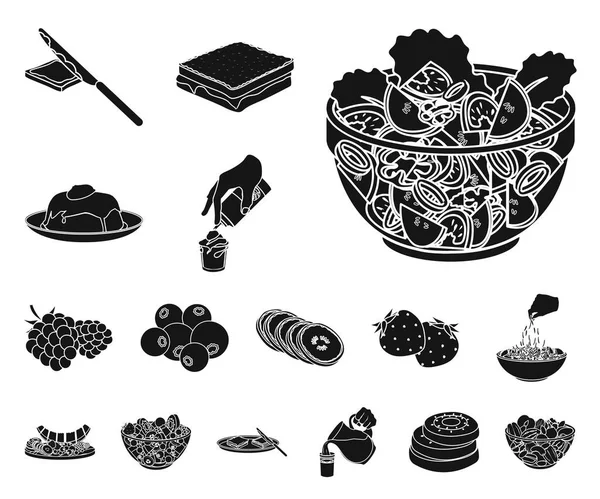 Επιδόρπιο μυρωδάτο μαύρο εικόνες set συλλογής για το σχεδιασμό. Φαγητό και γλυκύτητα σύμβολο μετοχής web εικονογράφηση διάνυσμα. — Διανυσματικό Αρχείο
