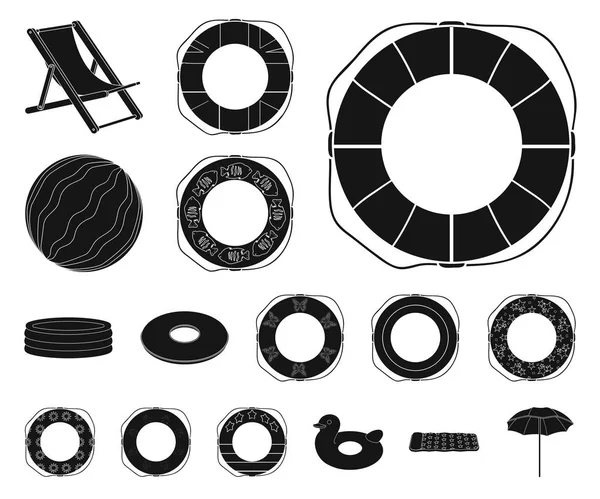 Çok renkli yüzme set koleksiyonu tasarım için siyah simgeler daire içine alın. Farklı lifebuoys sembol stok web illüstrasyon vektör. — Stok Vektör