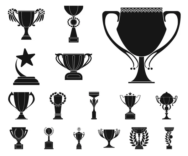 Goldene Tasse schwarze Symbole in Set-Kollektion für Design. Gewinner Cup Vektor Symbol Stock Web Illustration. — Stockvektor