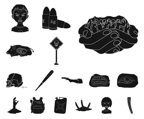 Zombies Attributes Black Icons Set Collection Design Dead Man Vector — Stock Vector