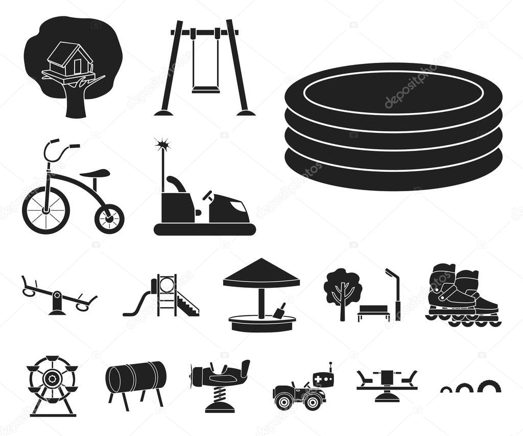 Playground, entertainment black icons in set collection for design. Attraction and equipment vector symbol stock  illustration.