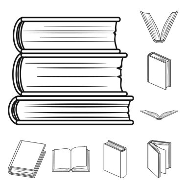 Kütüphane ve ders kitabı logo vektör tasarımı. Kütüphane ve okul hisse senedi vektör çizim seti.