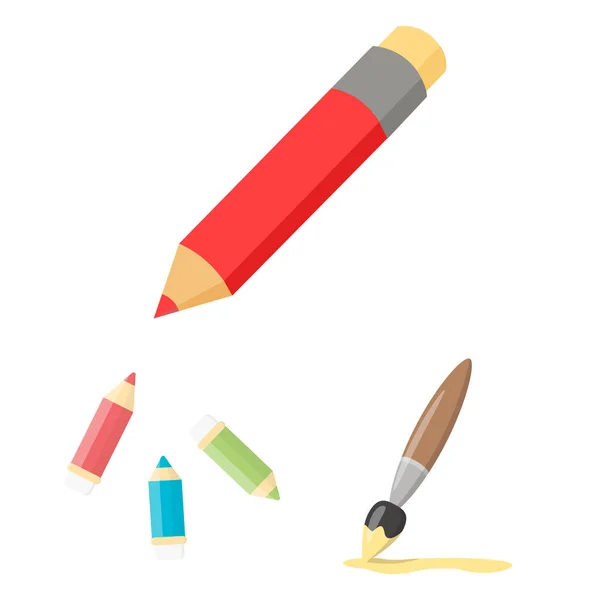연필의 개체를 격리 하 고 기호를 선명 하 게. 주식에 대 한 연필 및 색 벡터 아이콘의 컬렉션. — 스톡 벡터