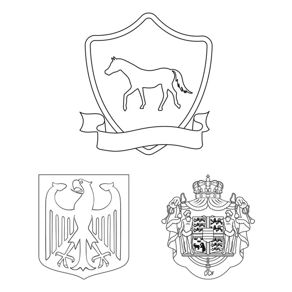 Illustrazione vettoriale del simbolo araldico e della corona. Set di icone araldiche e vettoriali delle braccia per stock . — Vettoriale Stock