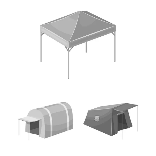 Diseño vectorial de la tienda y el icono del campamento. Colección de ilustración de vectores de carpas y bosques . — Archivo Imágenes Vectoriales