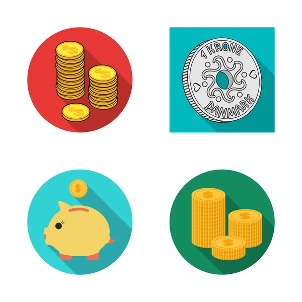 Vektorillustration av mynt och treasure logotyp. Samling av mynt och pengar aktiesymbol för webben. — Stock vektor
