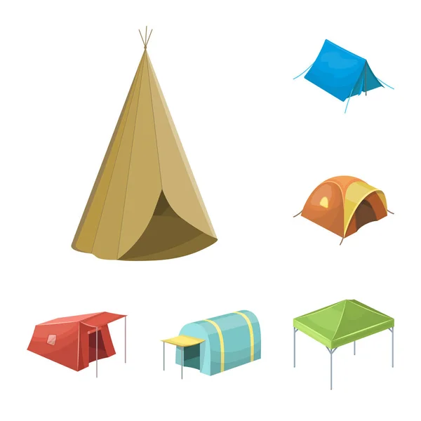 Projeto vetorial da tenda e logotipo do acampamento. Conjunto de tenda e ícone de vetor de floresta para estoque . — Vetor de Stock