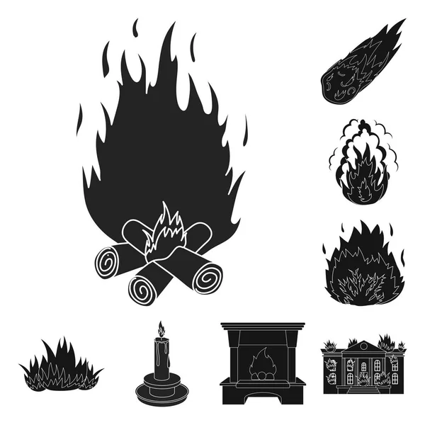 Vektor-Illustration von Feuer und Flammenzeichen. Feuerwerkskörper und Feuerball. — Stockvektor