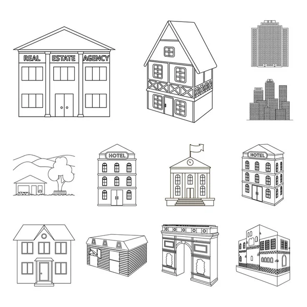 Illustration vectorielle du bâtiment et signe de la ville. Collection de bâtiment et de stock d'affaires symbole pour le web . — Image vectorielle