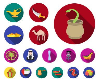 Ülke Birleşik Arap Emirlikleri düz set koleksiyonu tasarım için simgeler. Turizm ve cazibe simge stok web illüstrasyon vektör.