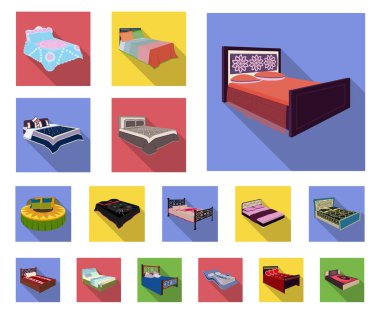 Farklı yataklar set koleksiyonu tasarım için simgeleri düz. Vektör izometrik sembol stok web çizim için mobilya.
