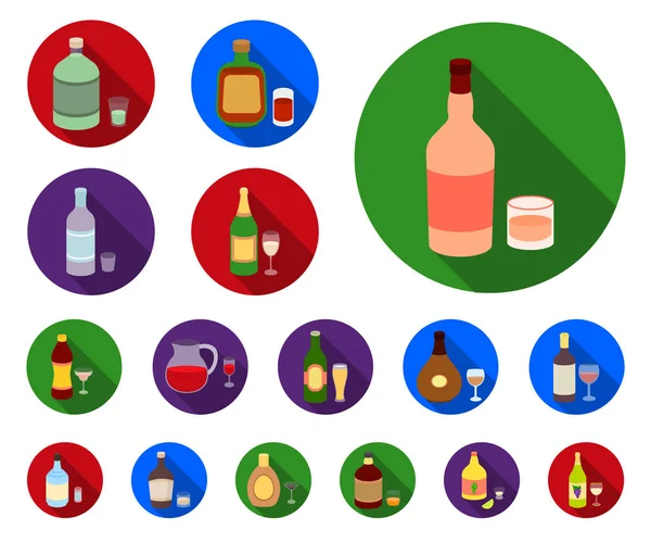 Rodzaje alkoholu płaski ikony w kolekcja zestaw do projektowania. Alkohol butelek wektor symbol akcji web ilustracji. — Wektor stockowy
