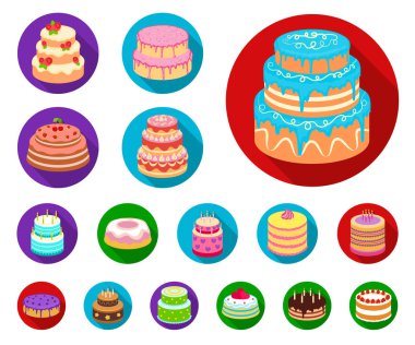 Pasta ve tatlı düz simgeler set koleksiyonu tasarım için. Tatil kek vektör simge stok web çizim.
