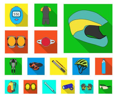 Bisiklet kıyafeti set koleksiyonu tasarım için düz simgeler. Bisiklet ve araç vektör simge stok web çizim.