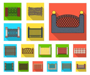 Farklı çitin set koleksiyonu tasarım için düz simgeler. Dekoratif eskrim sembol stok web illüstrasyon vektör.