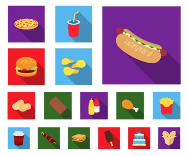 Fast food set koleksiyonu tasarım için düz simgeler. Yarı bitmiş ürünler gıdalardan sembol stok illüstrasyon vektör.