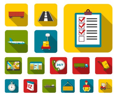 Tasarım için set koleksiyonunda lojistik servis daire simgeleri. Lojistik ve ekipman vektör sembolü web illüstrasyonu.