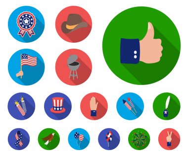 Vatansever gün, set koleksiyonu tasarım için tatil düz simgeler. Amerikan geleneği vektör simge stok çizim.