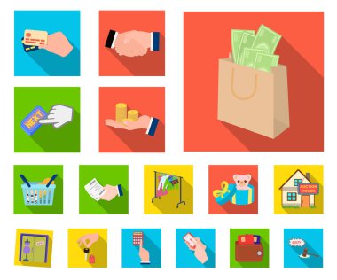 E-ticaret ve iş düz simgeler set koleksiyonu tasarım için. Alış ve satış vektör simge stok web çizimi.