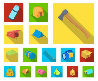 Çadır çeşitleri set koleksiyonu tasarım için simgeleri düz. Resimde web geçici barınak ve vektör simge stok konut.