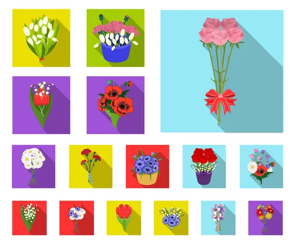 Un ramo de flores frescas iconos planos en la colección de conjuntos para el diseño. Varios ramos vector símbolo stock web ilustración . — Archivo Imágenes Vectoriales