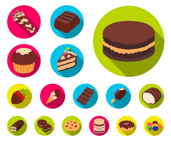 Chocolate Postres iconos planos en la colección de conjuntos para el diseño. Chocolate y dulces vector símbolo stock web ilustración . — Archivo Imágenes Vectoriales