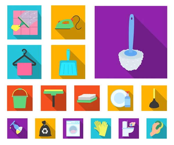 Iconos planos de limpieza y limpieza en la colección de conjuntos para el diseño. Equipo para la limpieza vector símbolo stock web ilustración . — Vector de stock