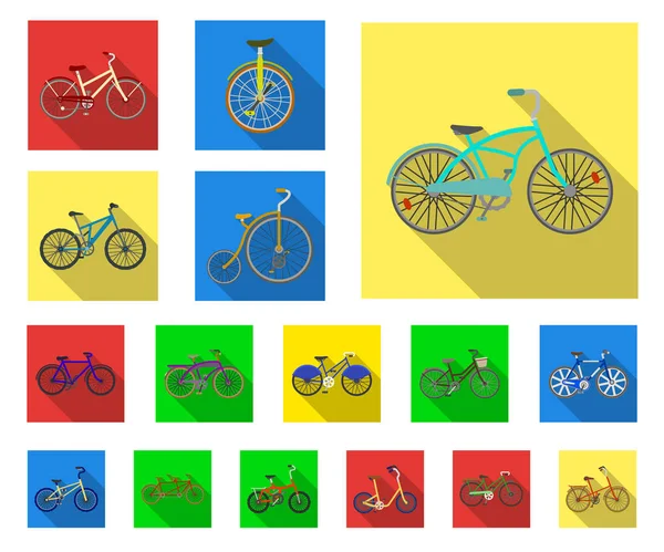 Varias bicicletas iconos planos en la colección de conjuntos para el diseño. El tipo de vector de transporte símbolo stock web ilustración . — Vector de stock