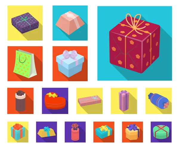 Geschenk und Verpackung flache Symbole im Set Sammlung für design.bunte Verpackung Vektor Symbol Stock Web-Illustration. — Stockvektor