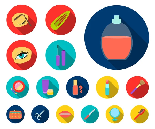 Makeup and cosmetics flat icons in set collection for design. Makeup and equipment vector symbol stock web illustration.