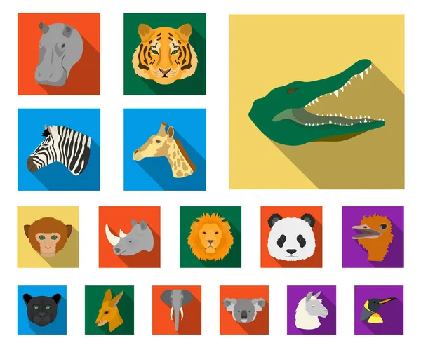 Divokých zvířat ploché ikony v kolekce sady pro design. Savců a ptáků symbol akcií webové vektorové ilustrace. — Stockový vektor