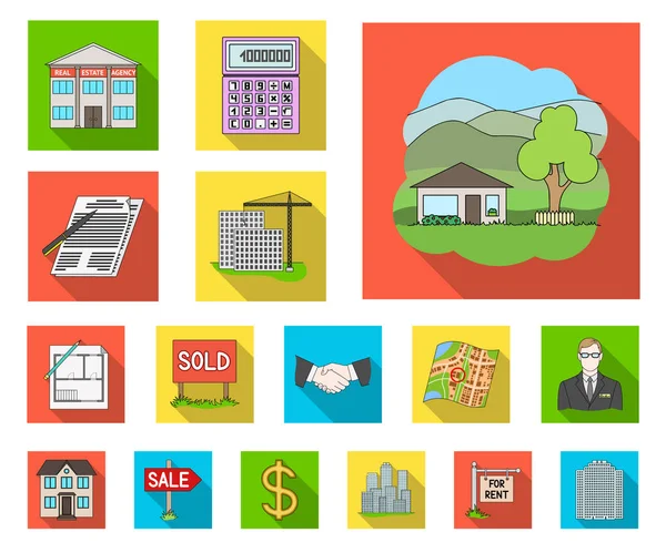 Realtor, agency flat icons in set collection for design. Buying and selling real estate vector symbol stock web illustration. — Stock Vector