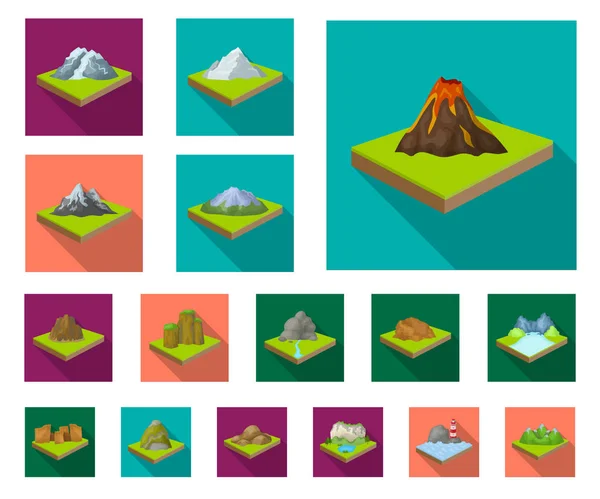 Гори Масивні Плоскі Значки Наборі Дизайну Поверхня Землі Векторна Ізометрична — стоковий вектор