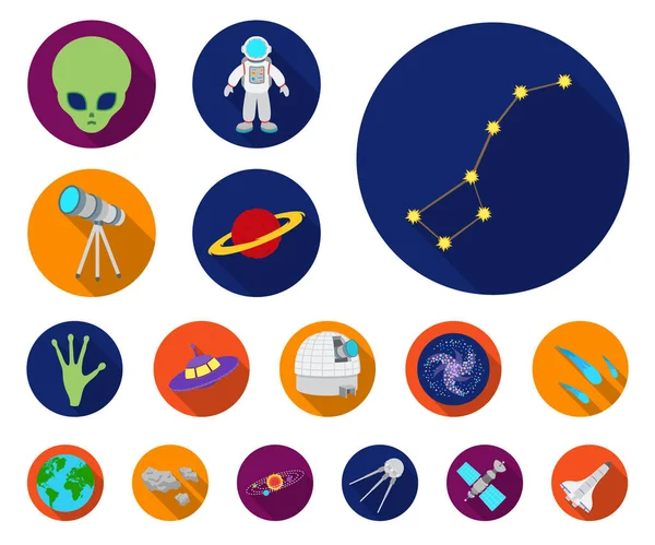 Technologies spatiales icônes plates dans la collection ensemble pour la conception.Spacecraft et l'équipement vectoriel symbole stock illustration web . — Image vectorielle