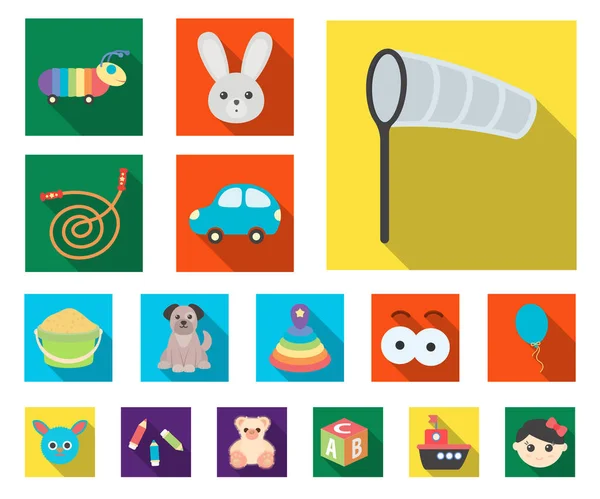 Dla dzieci zabawki płaskie ikony w kolekcja zestaw do projektowania. Gra i bombka ilustracja web akcji symbol wektor. — Wektor stockowy