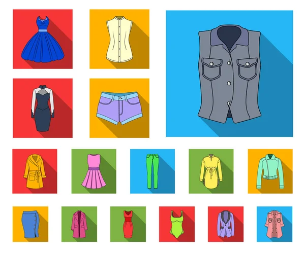 Женская одежда плоские иконки в наборе коллекции для design.Clothing сорта и аксессуары векторные символы веб-иллюстрации . — стоковый вектор