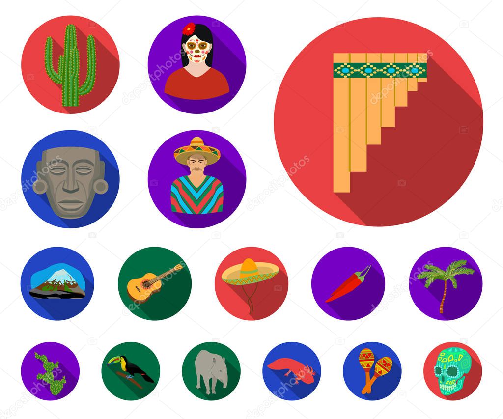 Country Mexico flat icons in set collection for design. Mexico and landmark vector symbol stock  illustration.