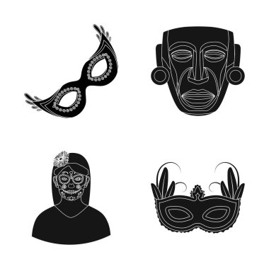 Karnaval ve maskeli balo simge vektör tasarımı. Hisse senedi için karnaval ve Meksika vektör simge kümesi.