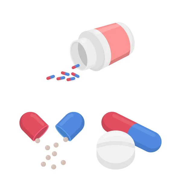 Isolierte Objekt der Pille und Medikament Zeichen. Sammlung von Pille und Vitamin-Vektor-Symbol für Aktien. — Stockvektor