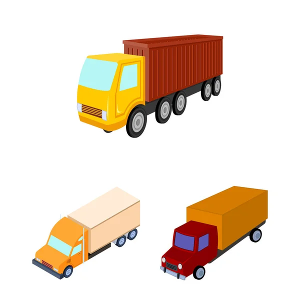 Isoliertes Objekt von LKW und Versand-Symbol. Sammlung von LKW- und Container-Lagervektorillustrationen. — Stockvektor