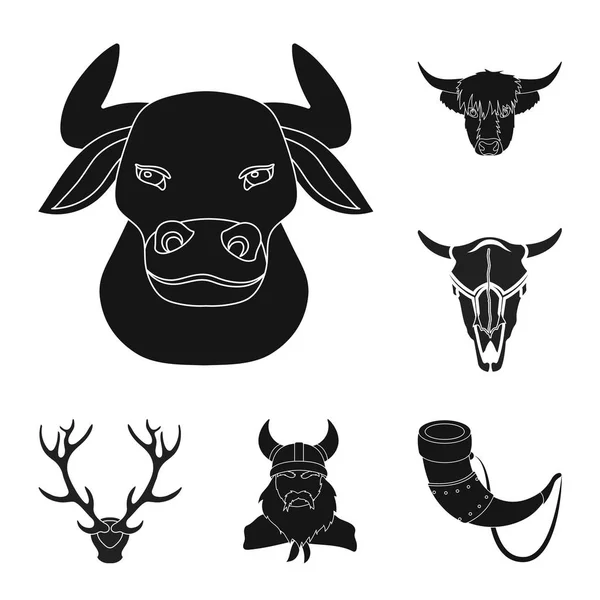 Projeto vetorial de chifre e logotipo animal. Conjunto de chifre e símbolo de estoque de morte para web . — Vetor de Stock