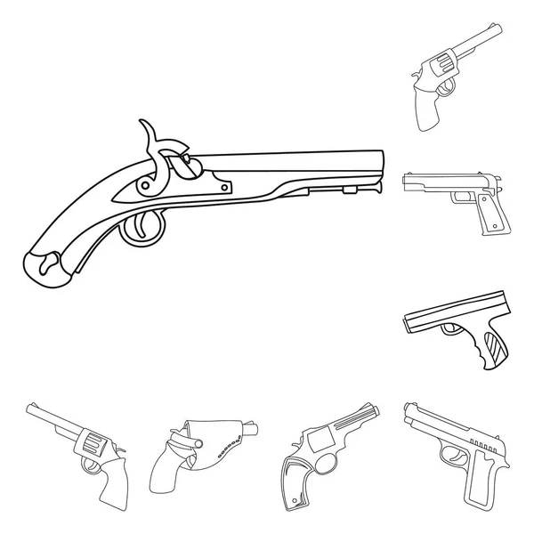 Векторный дизайн знака револьвера и пистолета. Набор револьверов и триггеров . — стоковый вектор