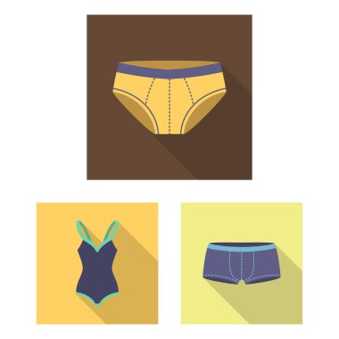 Bikini ve moda simge vektör Illustration. Web için bikini ve mayo hisse senedi simgesi kümesi.