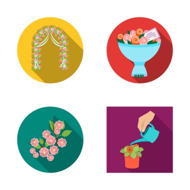 Bahar ve çelenk simge vektör tasarımı. Hisse senedi için bahar ve çiçeği vektör simge kümesi.