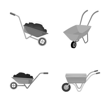 El arabası ve kir logo yalıtılmış nesne. Hisse senedi için el arabası ve barrow vektör simge kümesi.